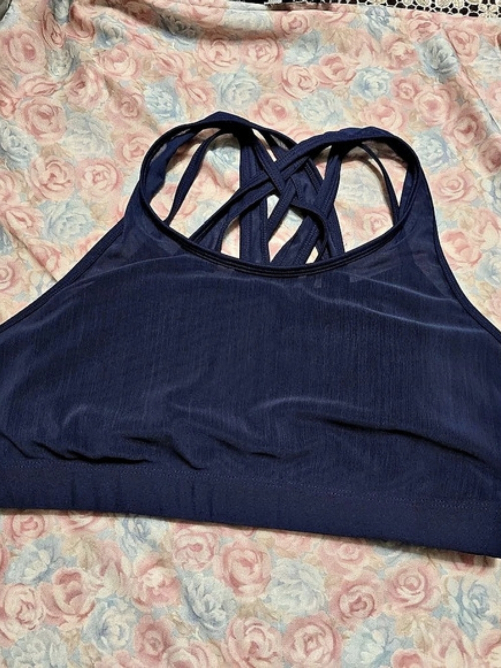 Fabletics Strappy Back Sports Bra Blue